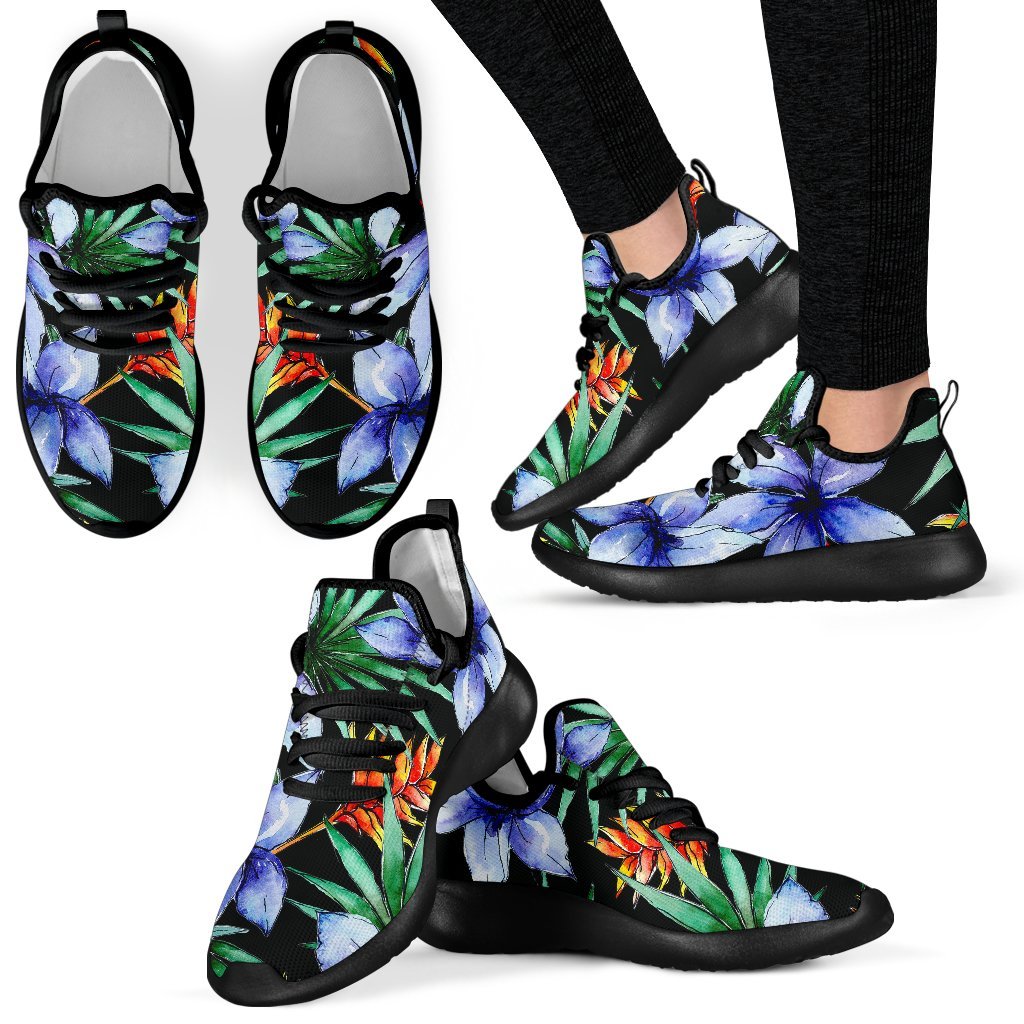 Blue Hawaiian Wildflowers Pattern Print Mesh Knit Shoes GearFrost