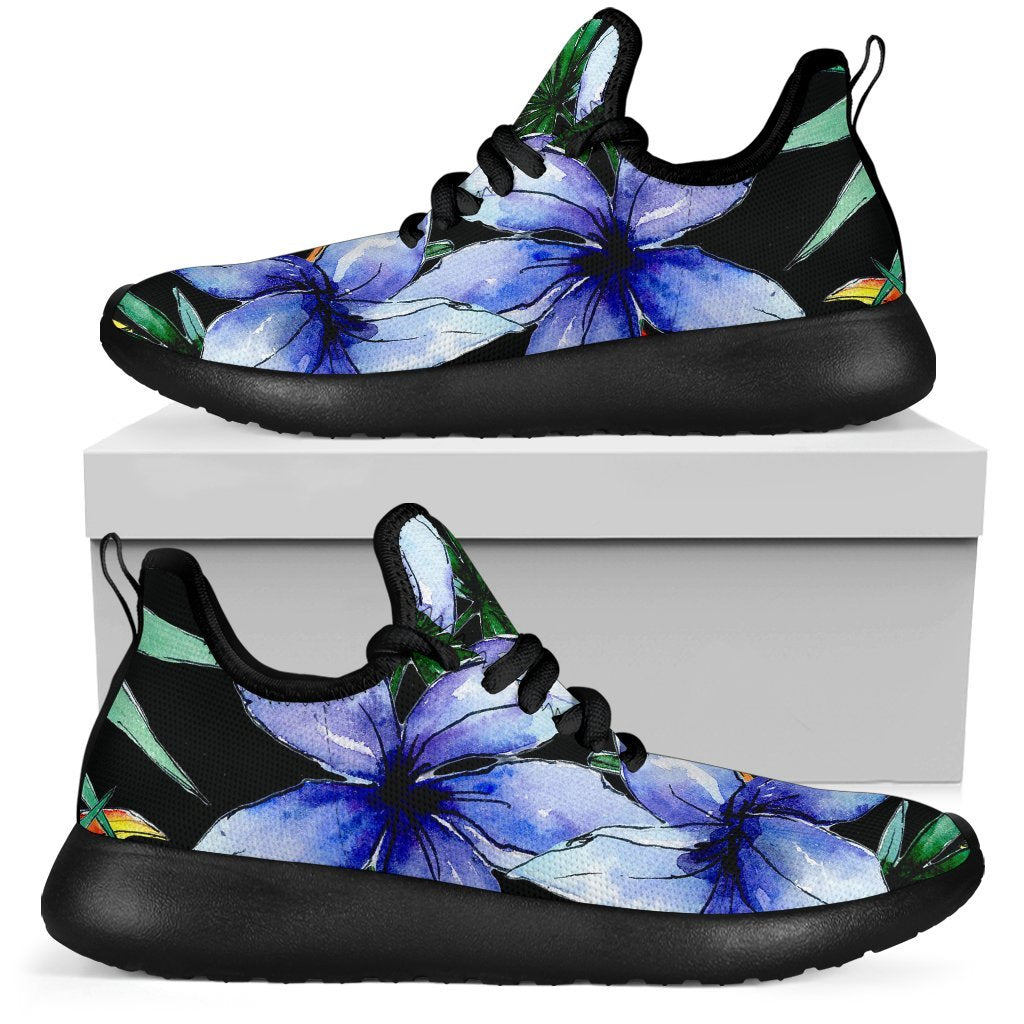 Blue Hawaiian Wildflowers Pattern Print Mesh Knit Shoes GearFrost