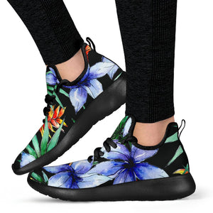 Blue Hawaiian Wildflowers Pattern Print Mesh Knit Shoes GearFrost