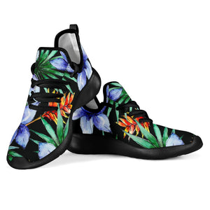 Blue Hawaiian Wildflowers Pattern Print Mesh Knit Shoes GearFrost