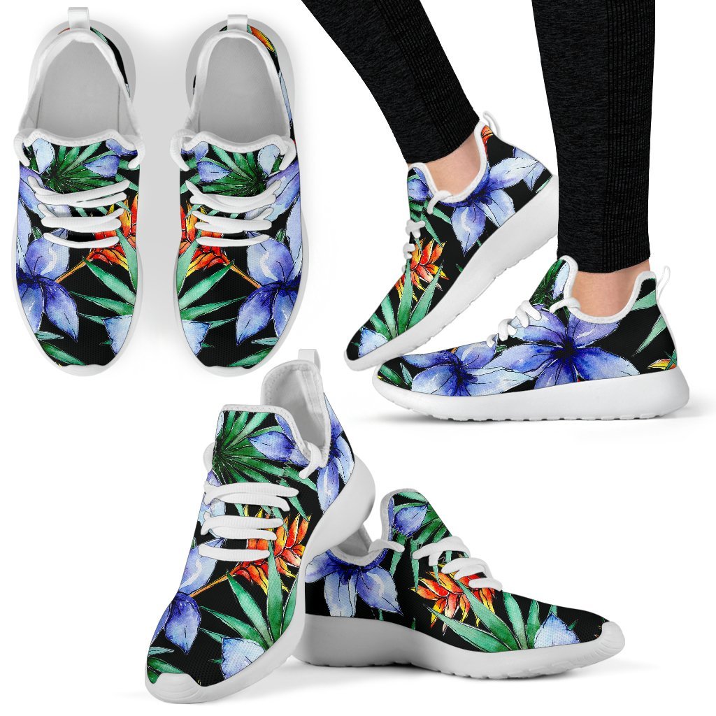 Blue Hawaiian Wildflowers Pattern Print Mesh Knit Shoes GearFrost