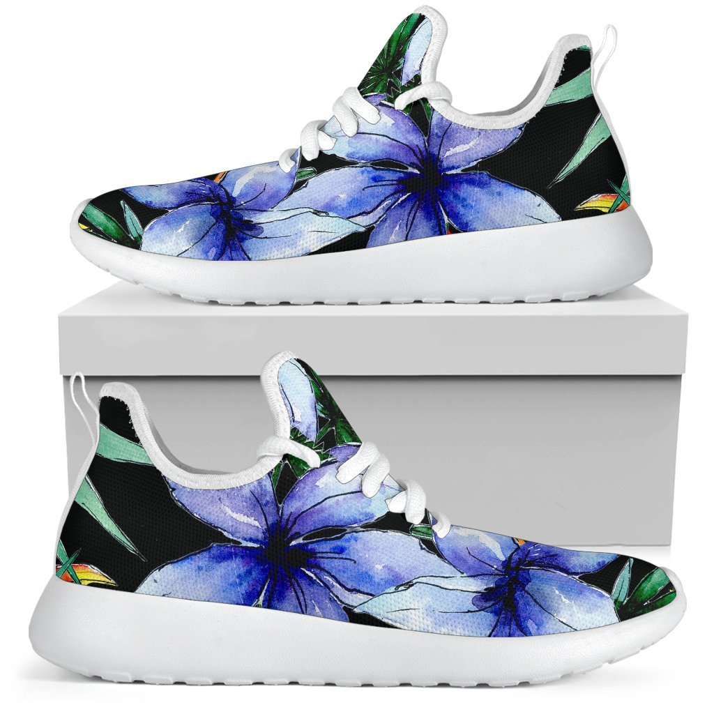 Blue Hawaiian Wildflowers Pattern Print Mesh Knit Shoes GearFrost