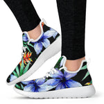 Blue Hawaiian Wildflowers Pattern Print Mesh Knit Shoes GearFrost