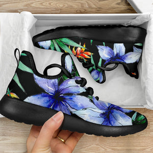 Blue Hawaiian Wildflowers Pattern Print Mesh Knit Shoes GearFrost