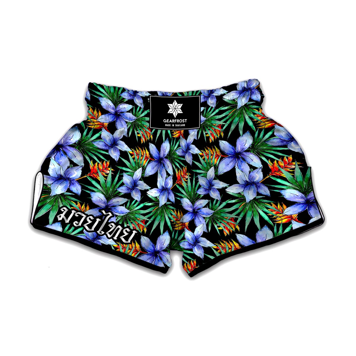 Blue Hawaiian Wildflowers Pattern Print Muay Thai Boxing Shorts