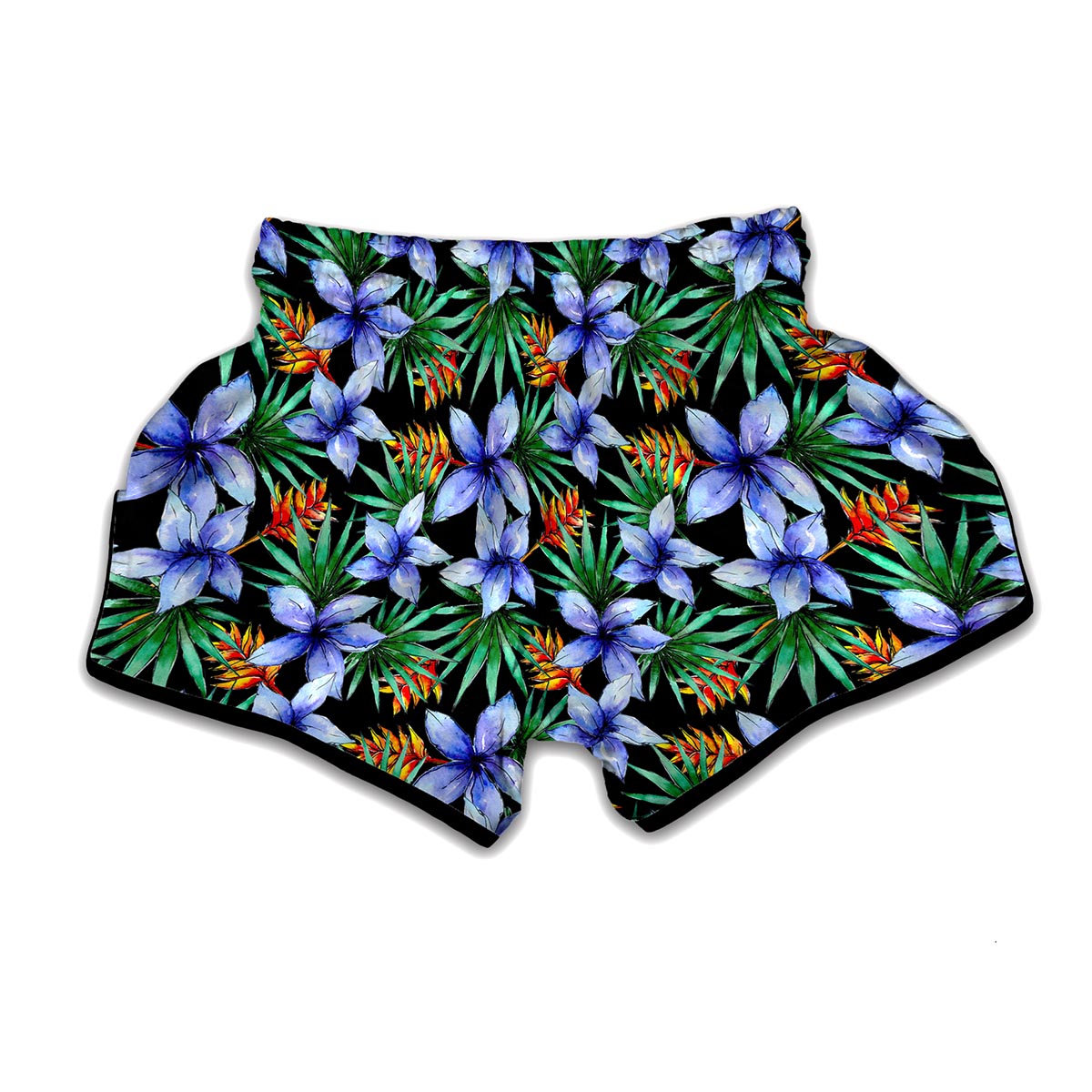 Blue Hawaiian Wildflowers Pattern Print Muay Thai Boxing Shorts