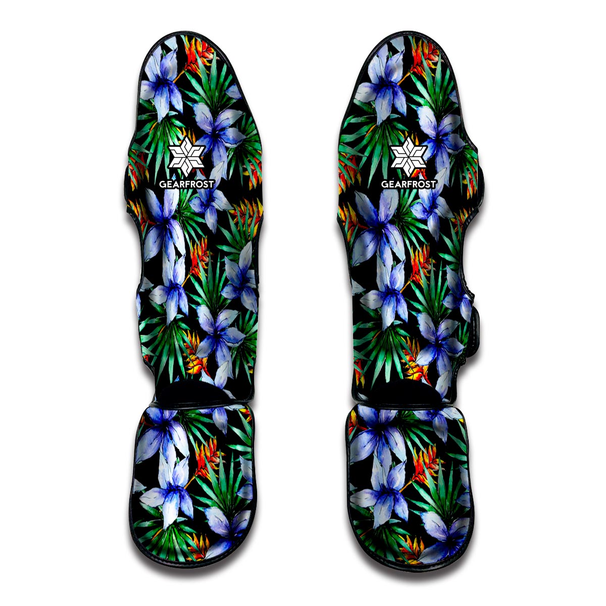 Blue Hawaiian Wildflowers Pattern Print Muay Thai Shin Guard