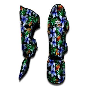 Blue Hawaiian Wildflowers Pattern Print Muay Thai Shin Guard