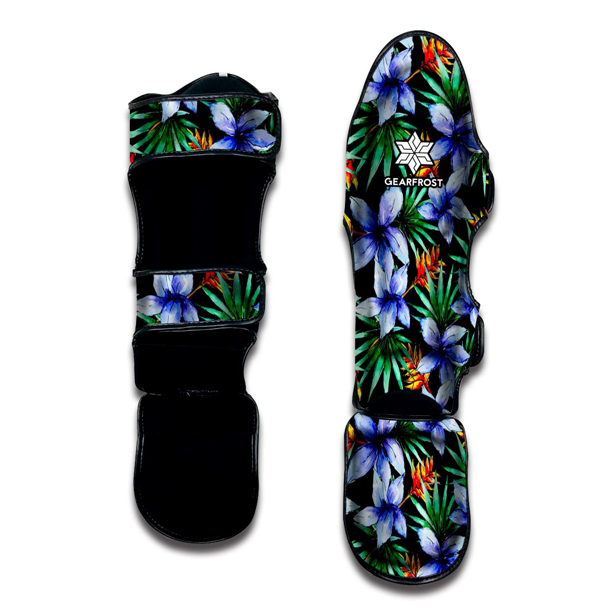 Blue Hawaiian Wildflowers Pattern Print Muay Thai Shin Guard