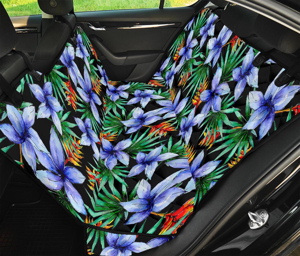 Blue Hawaiian Wildflowers Pattern Print Pet Car Back Seat Cover