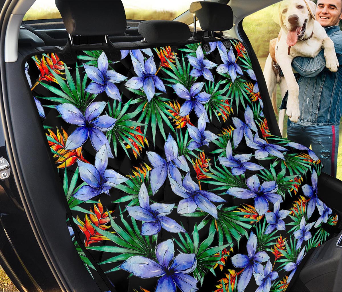 Blue Hawaiian Wildflowers Pattern Print Pet Car Back Seat Cover