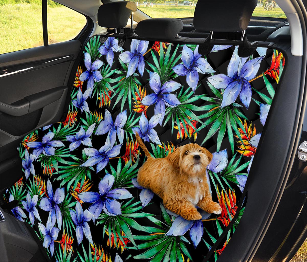 Blue Hawaiian Wildflowers Pattern Print Pet Car Back Seat Cover