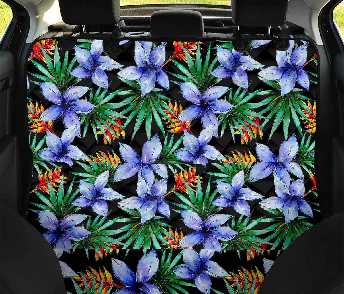 Blue Hawaiian Wildflowers Pattern Print Pet Car Back Seat Cover