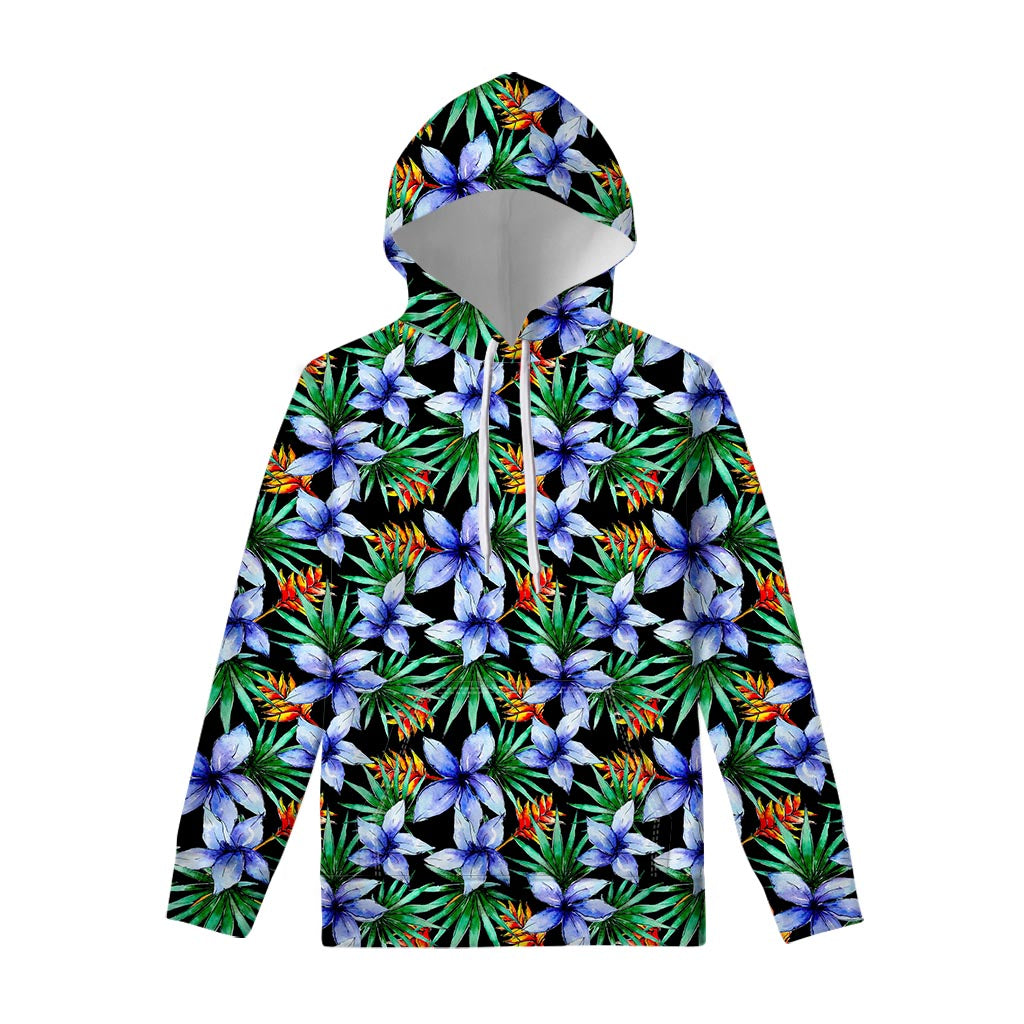 Blue Hawaiian Wildflowers Pattern Print Pullover Hoodie