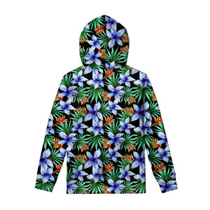 Blue Hawaiian Wildflowers Pattern Print Pullover Hoodie