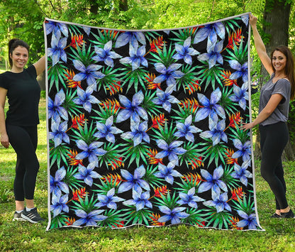 Blue Hawaiian Wildflowers Pattern Print Quilt