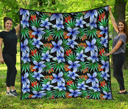Blue Hawaiian Wildflowers Pattern Print Quilt