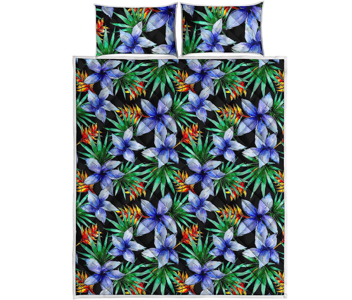 Blue Hawaiian Wildflowers Pattern Print Quilt Bed Set