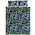 Blue Hawaiian Wildflowers Pattern Print Quilt Bed Set