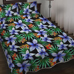 Blue Hawaiian Wildflowers Pattern Print Quilt Bed Set