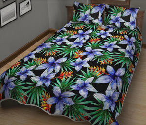 Blue Hawaiian Wildflowers Pattern Print Quilt Bed Set