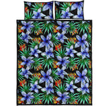 Blue Hawaiian Wildflowers Pattern Print Quilt Bed Set