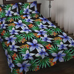 Blue Hawaiian Wildflowers Pattern Print Quilt Bed Set