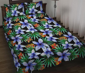 Blue Hawaiian Wildflowers Pattern Print Quilt Bed Set