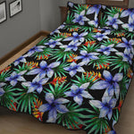 Blue Hawaiian Wildflowers Pattern Print Quilt Bed Set