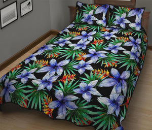 Blue Hawaiian Wildflowers Pattern Print Quilt Bed Set