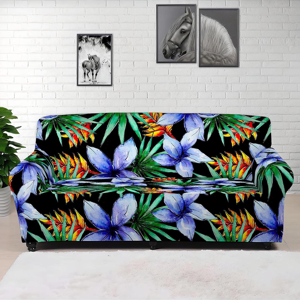 Blue Hawaiian Wildflowers Pattern Print Sofa Cover