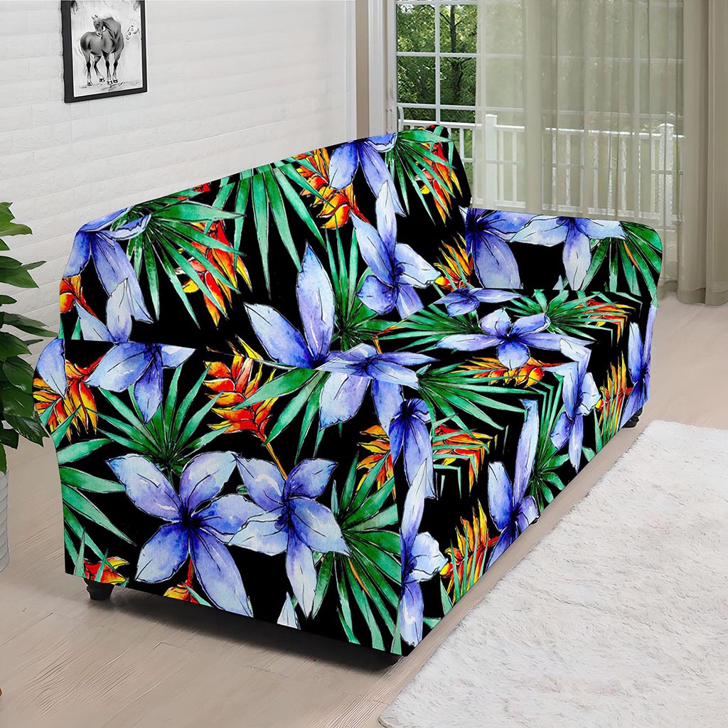Blue Hawaiian Wildflowers Pattern Print Sofa Cover