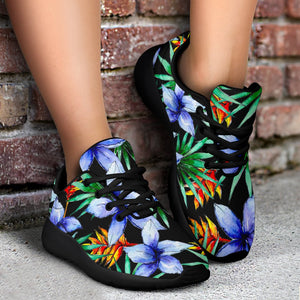 Blue Hawaiian Wildflowers Pattern Print Sport Shoes GearFrost