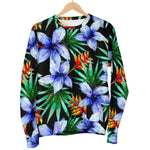 Blue Hawaiian Wildflowers Pattern Print Women's Crewneck Sweatshirt GearFrost