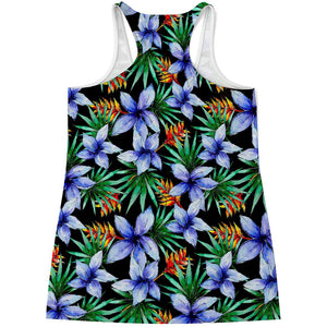 Blue Hawaiian Wildflowers Pattern Print Women's Racerback Tank Top