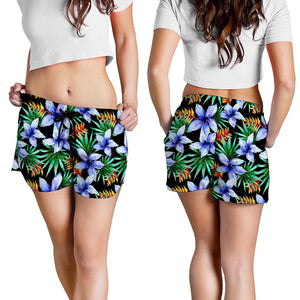 Blue Hawaiian Wildflowers Pattern Print Women's Shorts