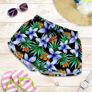 Blue Hawaiian Wildflowers Pattern Print Women's Shorts