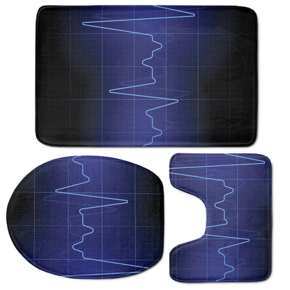 Blue Heartbeat Print 3 Piece Bath Mat Set