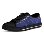 Blue Heartbeat Print Black Low Top Shoes 