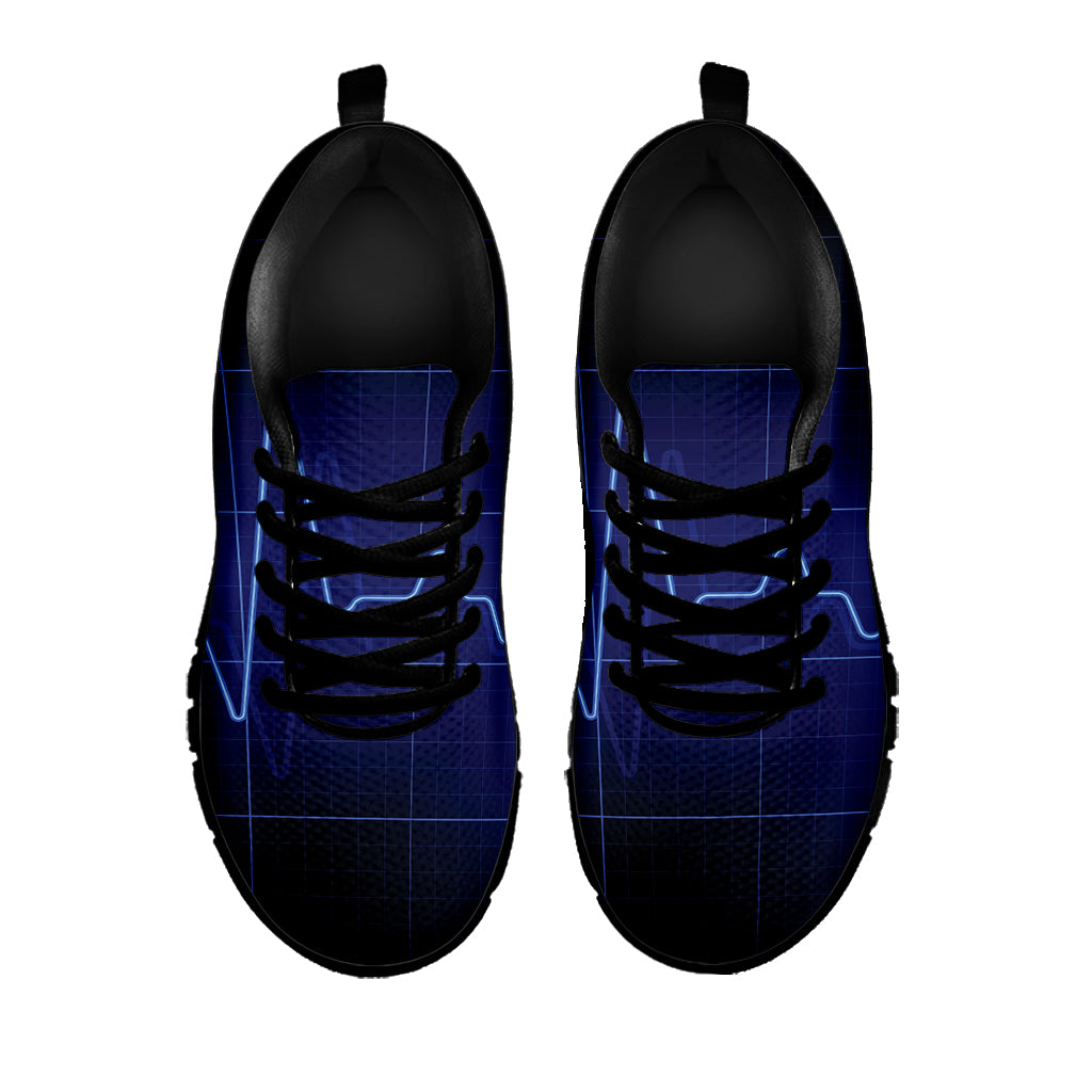 Blue Heartbeat Print Black Sneakers