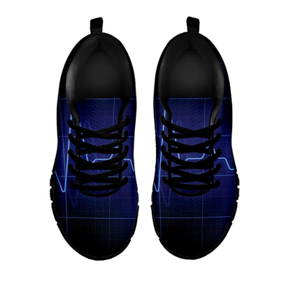 Blue Heartbeat Print Black Sneakers