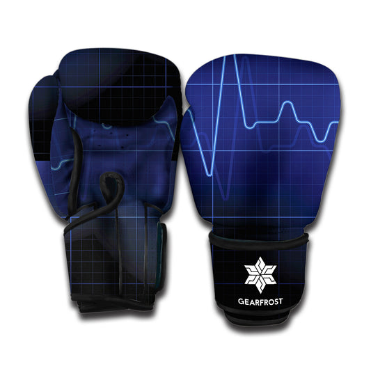 Blue Heartbeat Print Boxing Gloves