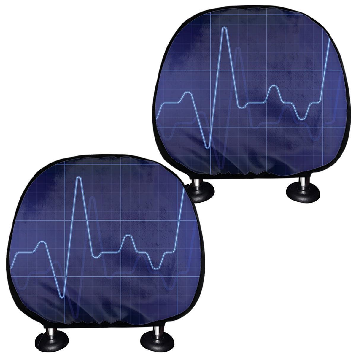 Blue Heartbeat Print Car Headrest Covers