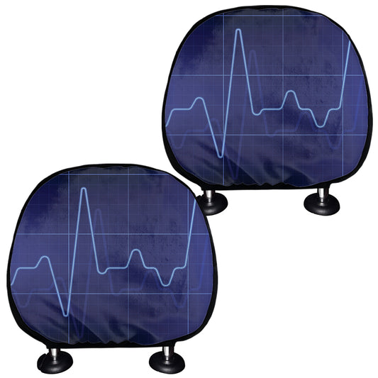 Blue Heartbeat Print Car Headrest Covers
