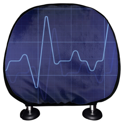 Blue Heartbeat Print Car Headrest Covers