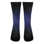 Blue Heartbeat Print Crew Socks