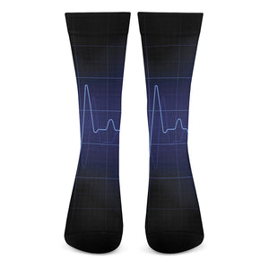 Blue Heartbeat Print Crew Socks