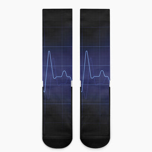 Blue Heartbeat Print Crew Socks