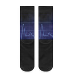 Blue Heartbeat Print Crew Socks