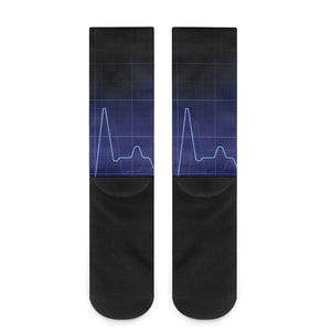 Blue Heartbeat Print Crew Socks